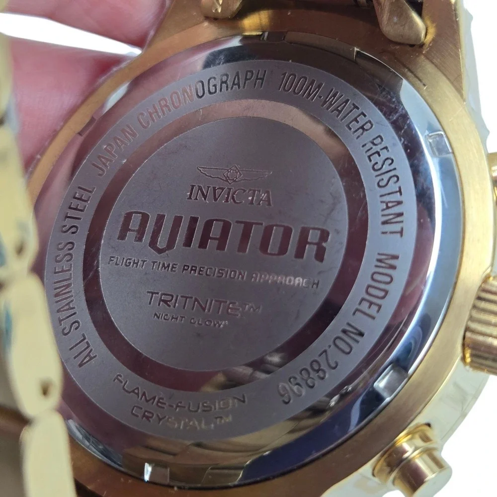 Invicta Aviator Men's Chronograph Watch 100m WR Gold w Blue Dial 28896 VIDEO